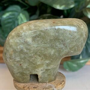 Native American Carved Buffalo Bison Fetish Figure Carving Green Stone Animal 3"